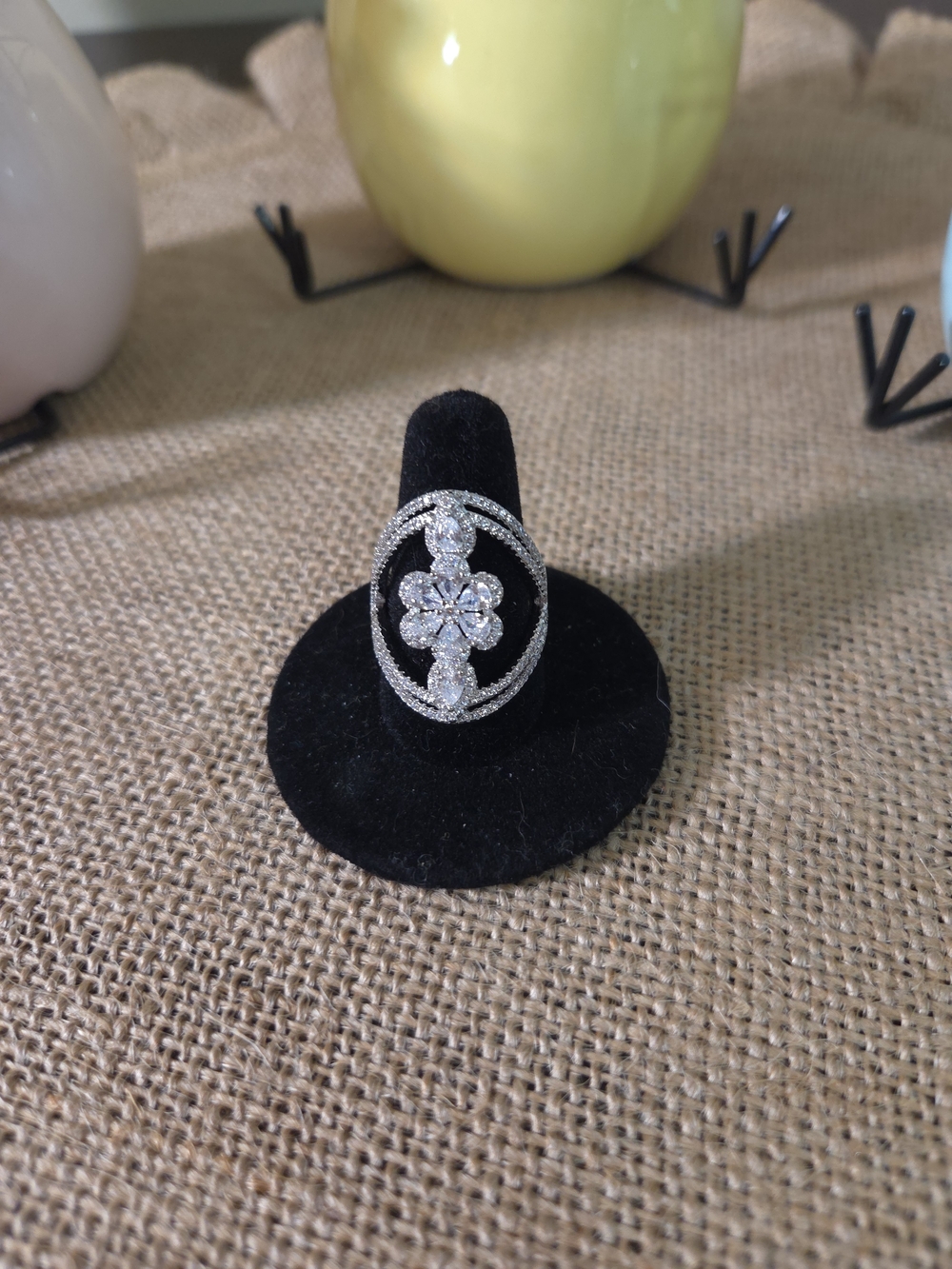 925 Sterling Silver CZ Flower Halo Statement Ring